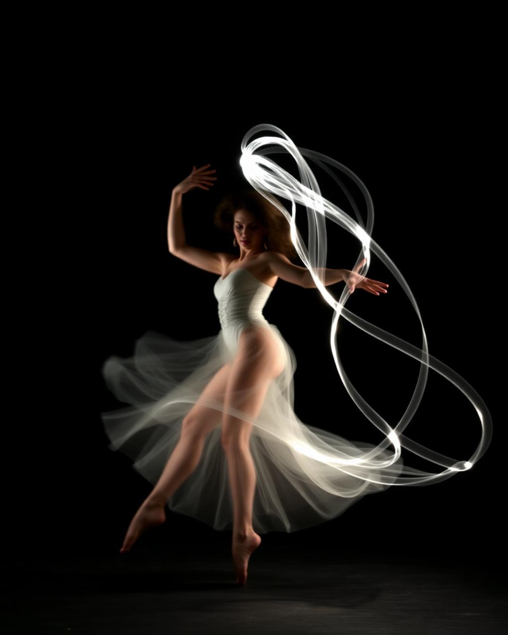 Dancer with long-exposure light trails